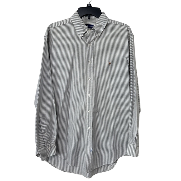 Ralph Lauren White Gray Striped Button Down Shirt XL Cotton Long Sleeve - Picture 1 of 9